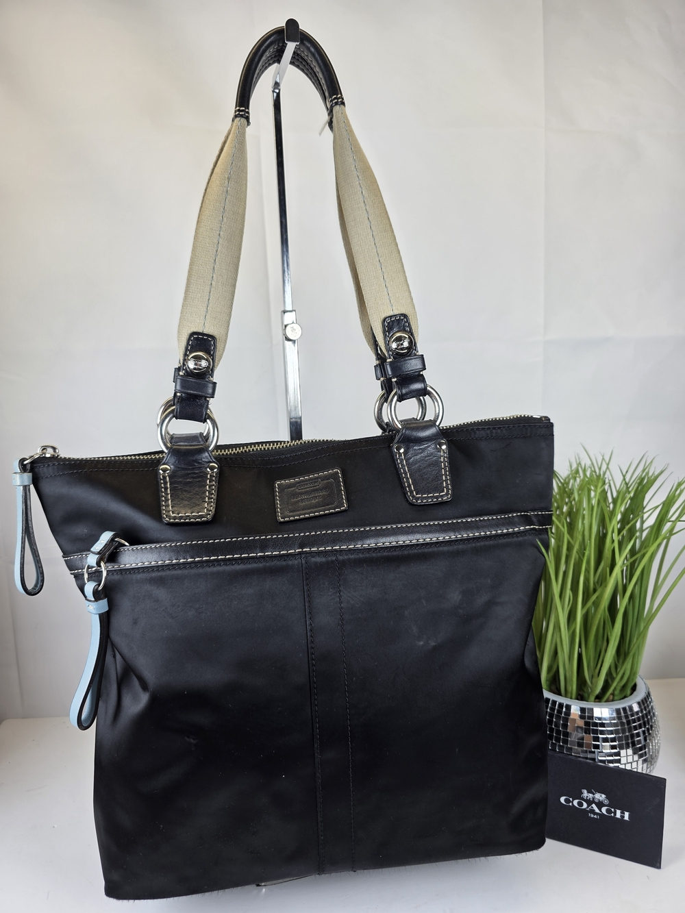 Coach Hampton Black Nylon Shoulder Tote Bag